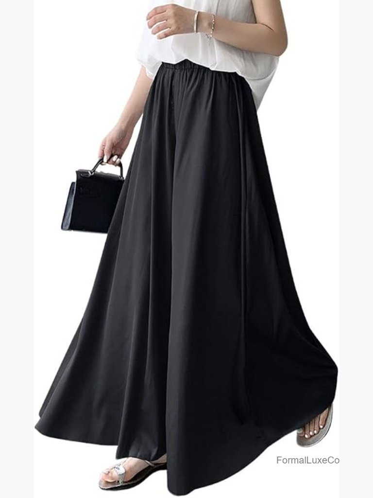 Silky Wide Leg Culotte Pants High Elastic Waist Palazzo Trousers
